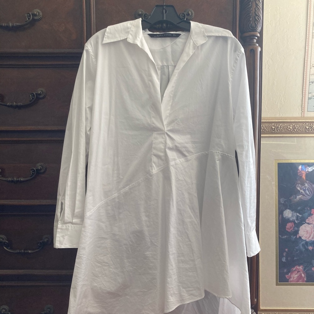 Zara white asymmetric shirt dress
